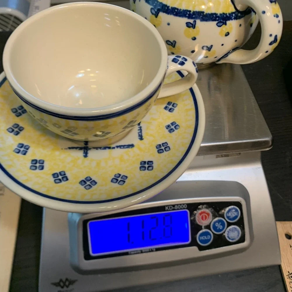 Ceramika Artystyczna Polish Pottery Tea Set Teapot Cup Saucer Yellow Blue READ